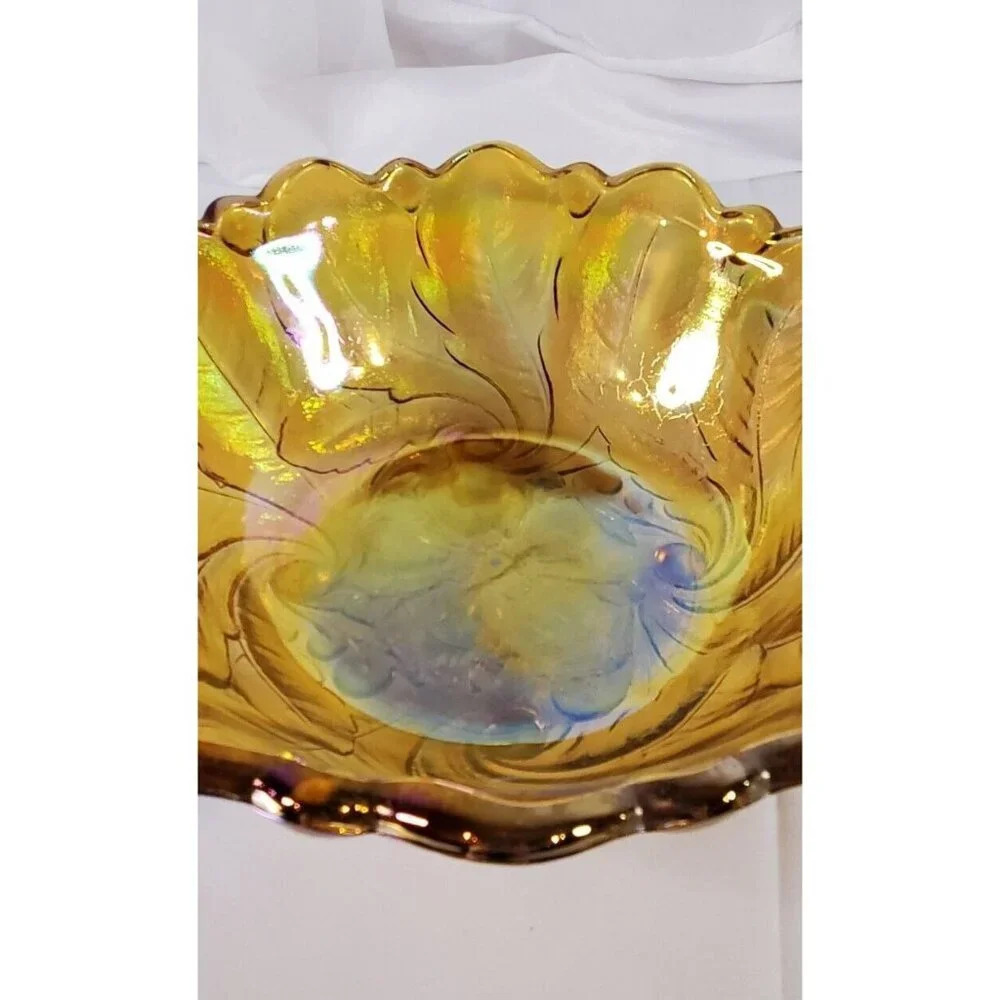 Vtg Indiana Glass Iridescent Gold Carnival Glass #1211 3pc Console Set Footed - Picture 10 of 13